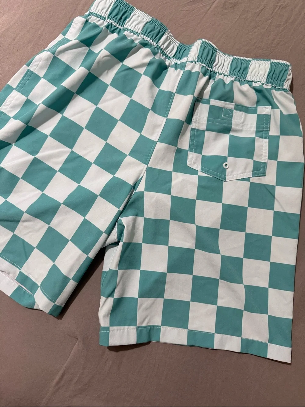 abercrombie kids Teal & White Checkerboard Men’s Hybrid Shorts